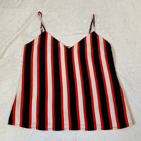 L'Agence 100% silk black white red striped strappy lined flowy tank top - Picture 1 of 9